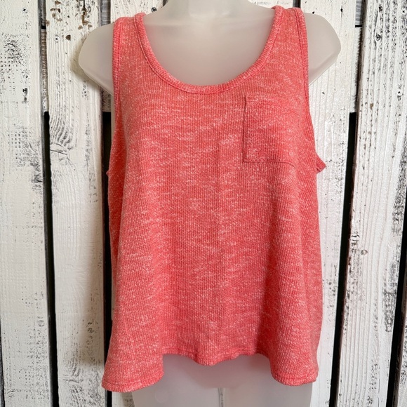 Time And Tru Heather Coral Tank Top Women Size Large Scoop Neck Pocket Soft Boho - Picture 1 of 10